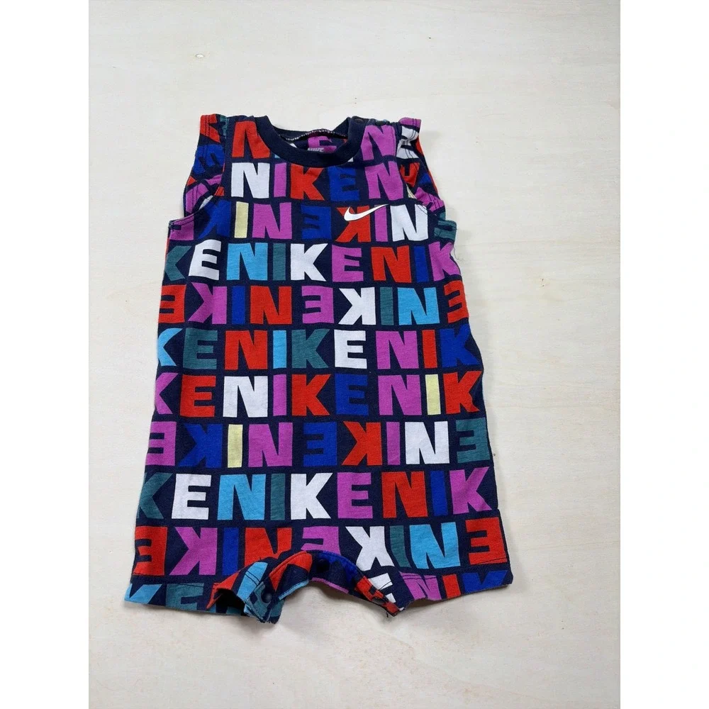 Nike Baby Girls Romper 6M Multi-Color Block Logo Print Sleeveless One Piece Snap